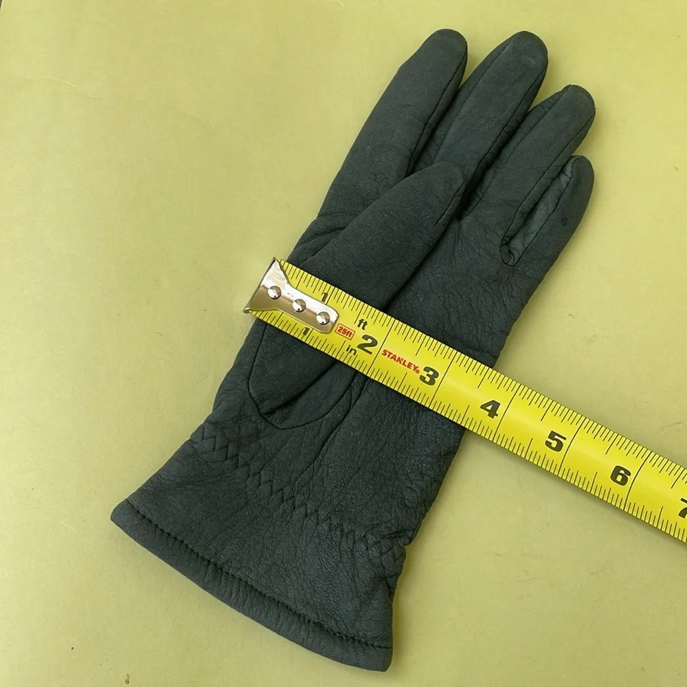 Vintage grayish teal leather gloves with lining